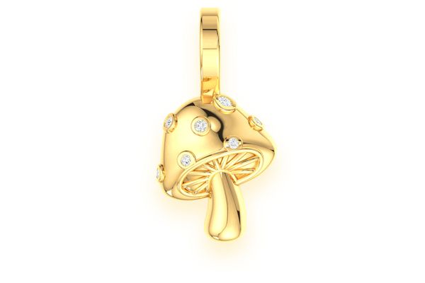 Mushroom Diamond Pendant 14k Solid Gold .02ctw