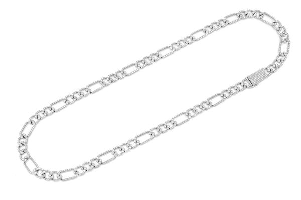 8MM Figaro Link Diamond Necklace 14k Solid Gold 17.00ctw