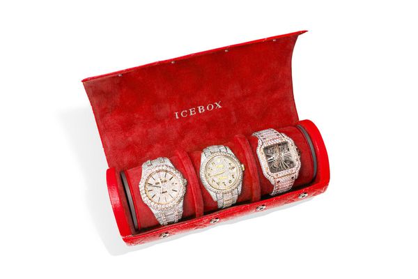 Icebox Leather 3 Watch Travel Case Red