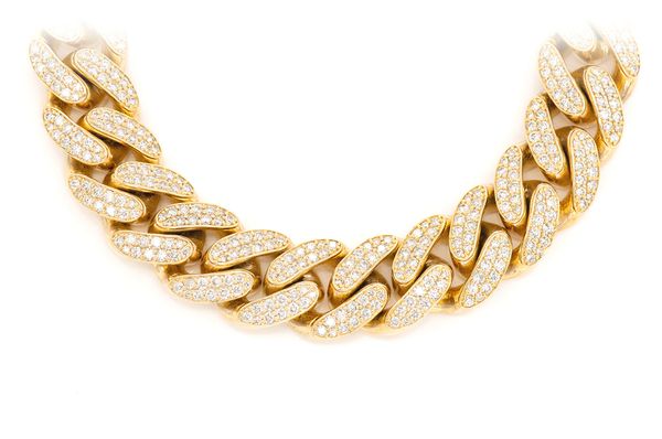 14MM Miami Cuban Link Diamond Necklace 14k Solid Gold 24.00ctw