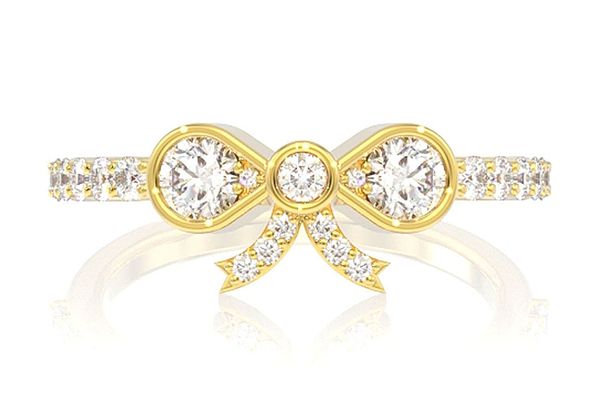 Diamond Bezel Bow Ring 14k Solid Gold 0.65ctw