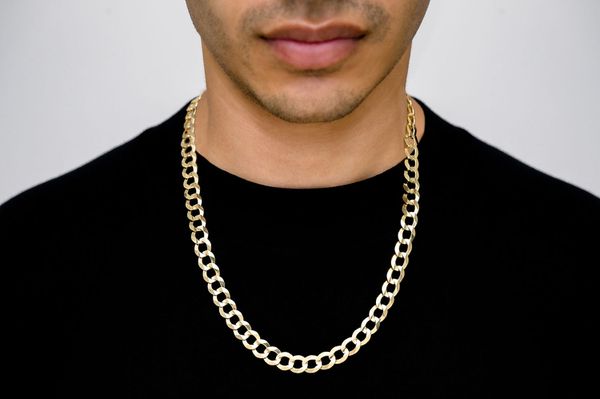 9.5MM Flat Curb Link 14k Solid Gold Chain