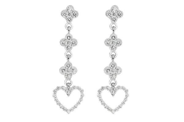 Open Heart Clover Diamond Dangling Earrings 14k Solid Gold 1.25ctw 