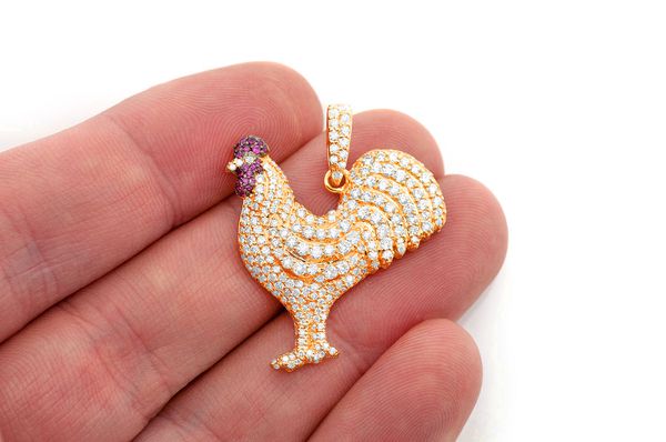 Rooster Ruby & Diamond Pendant 14k Solid Gold 2.25ctw