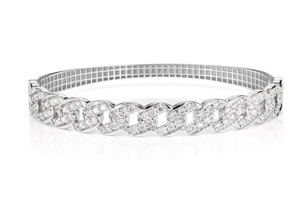 Diamond Curb Link Bangle Bracelet 14k Solid Gold 1.90ctw