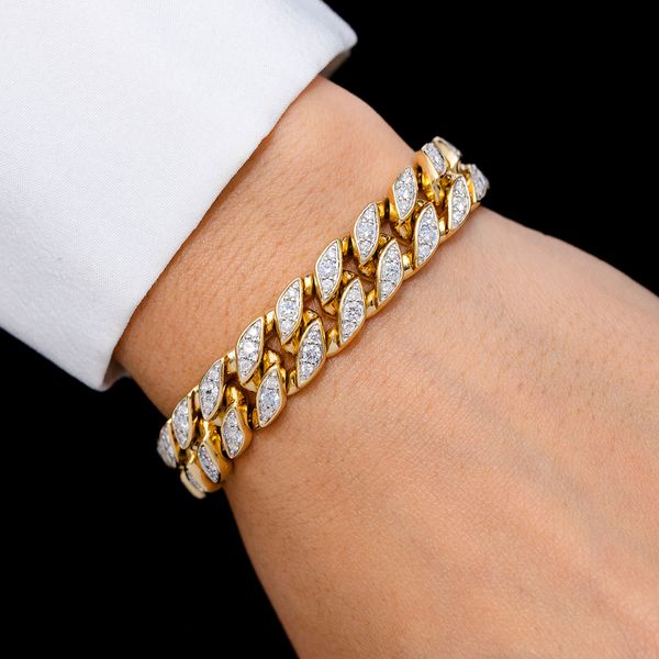 Signed 11.5MM Curb Link Diamond Bracelet 18k Solid Gold 4.00ctw