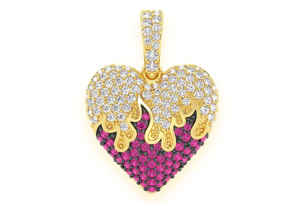 Flame Heart Ruby & Diamond Pendant 14k Solid Gold 0.75ctw