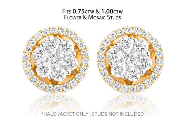 Flower & Mosaic Halo Diamond Earring Jacket 14k Solid Gold 0.50ctw