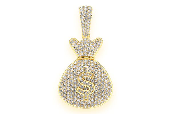 Money Bag Diamond Pendant 14k Solid Gold 3.33ctw