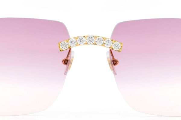 Cartier Glasses Iced Out Diamonds On Wood Rimless - Pink Fade Lens - 5.50ctw - Yellow Gold