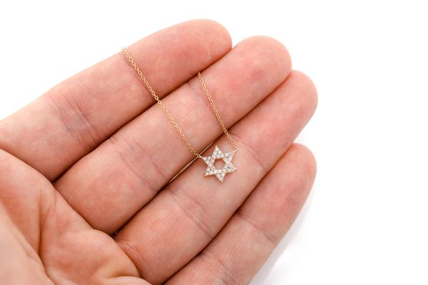 Star Of David Woven Diamond Pendant 14k Solid Gold 0.10ctw