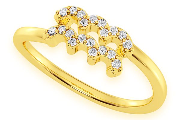 Aquarius Zodiac Diamond Ring 14k Solid Gold 0.10ctw 