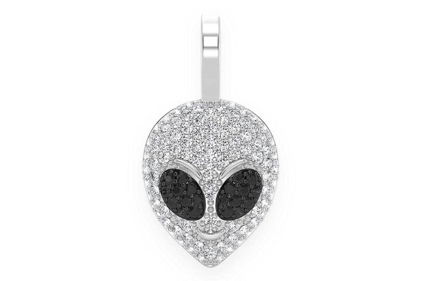 Alien Head Black & White Diamond Pendant 14k Solid Gold 0.50ctw