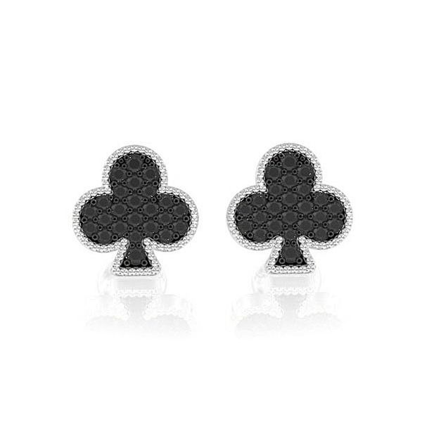 Club Playing Card Diamond Stud Earrings 14k Solid Gold 0.30ctw