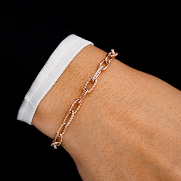 Pave Elongated Rolo Bracelet 14k   .70ctw