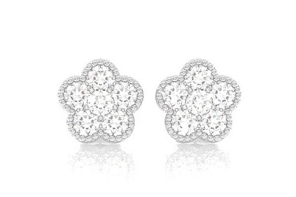 Milgrain Diamond Clover Stud Earrings 14k Solid Gold 0.50ctw