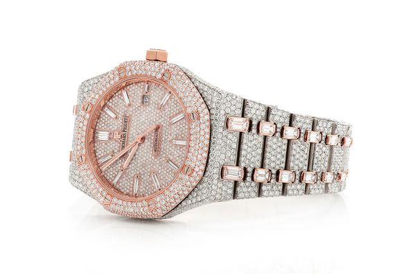  Audemars Piguet Royal Oak 18k Rose Gold & Steel - 36.75ctw Fully Iced Out Emeralds & Baguettes