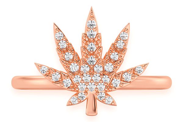 Cannabis Leaf Diamond Ring 14k Solid Gold 0.15ctw