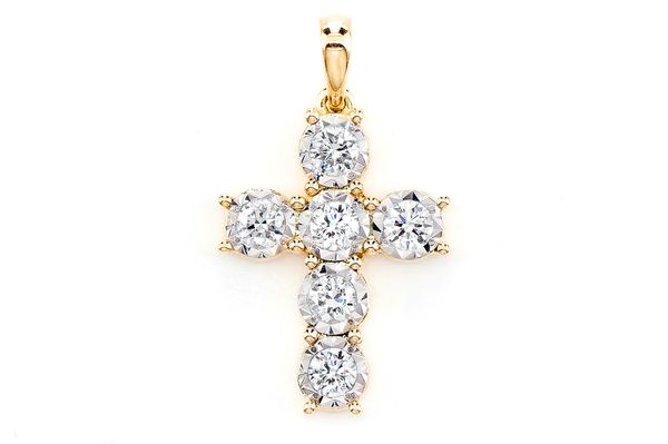 Six Stone Miracle Set Diamond Cross Pendant 14k Solid Gold 0.38ctw 