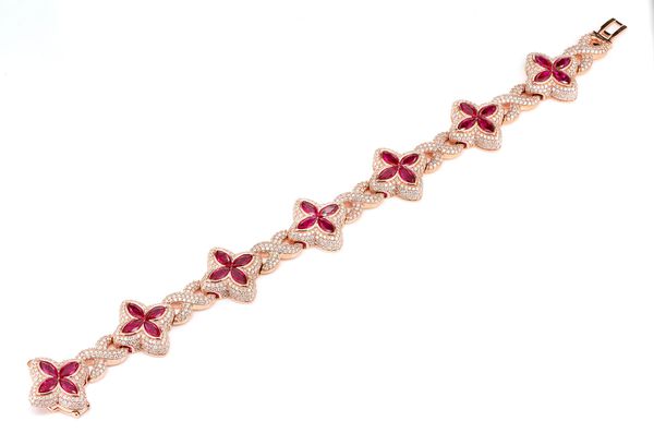 Ruby Diamond Marquise Flower Infinity Link Bracelet Solid Gold 19.60ctw