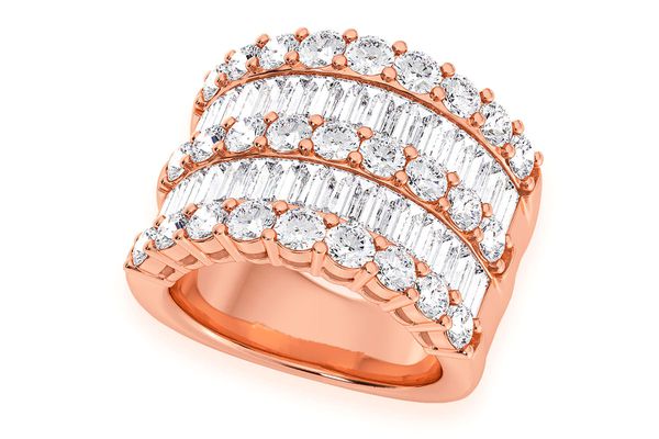 Super Three Row Round & Baguette Diamond Ring 14k Solid Gold 5.25ctw