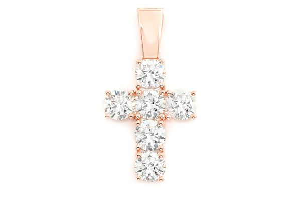 6 Stone Cross Diamond Pendant 14k Solid Gold 3.00ctw