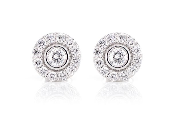 Bezel Set Halo Diamond Stud Earrings 14k Solid Gold 0.75ctw