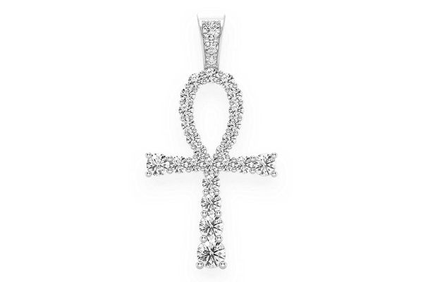 Solitaire Ankh Egyptian Diamond Pendant 14k Solid Gold 2.25ctw