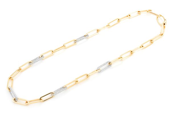 3 Row Elongated Rolo Link Necklace 14k Gold 3.00ctw