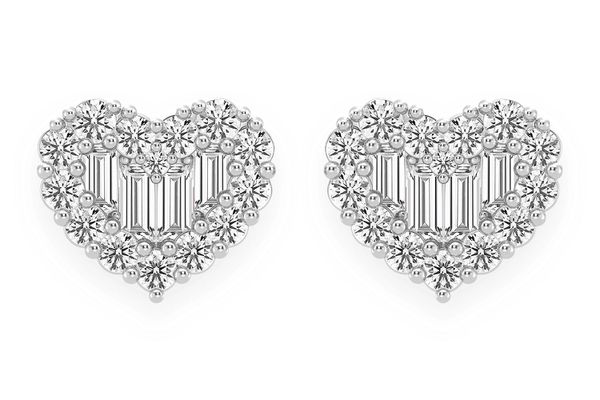 Heart Baguette Stud Earrings Solid Gold 14k .80ctw 