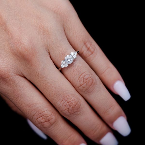 Round Bezel Center Diamond Accents Engagement Ring - All Natural - 0.80ctw