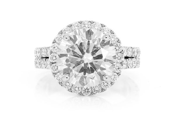 5.01ct Round Halo Diamond Engagement Ring 14k Solid Gold 6.69ctw