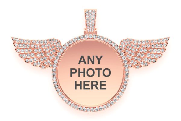 Memory Wings Photo Diamond Pendant 14k Solid Gold 8.75ctw