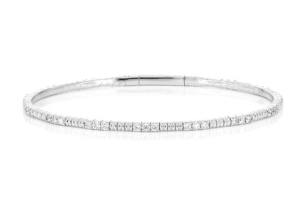 Bead And Diamond Flex Bangle Bracelet 14k Solid Gold 1.15ctw