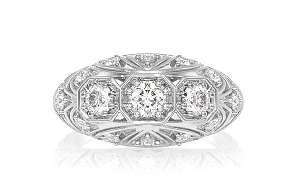 Geometric Floral Diamond Ring 14k Solid Gold 0.65ctw