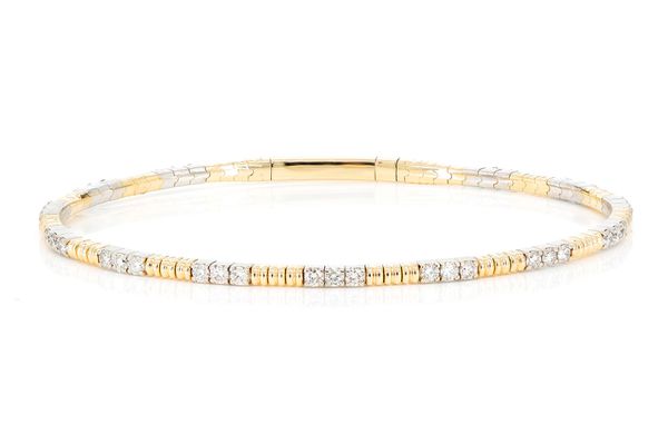 Bead And Diamond Flex Bangle Bracelet 1.20ctw 14k Solid Gold 