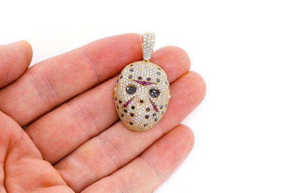 Hockey Mask Ruby & Diamond Pendant 14k Solid Gold 3.75ctw