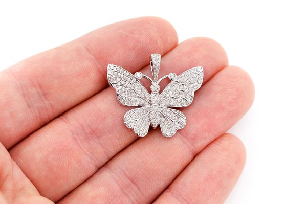 Butterfly Diamond Pendant 14k Solid Gold 1.00ctw