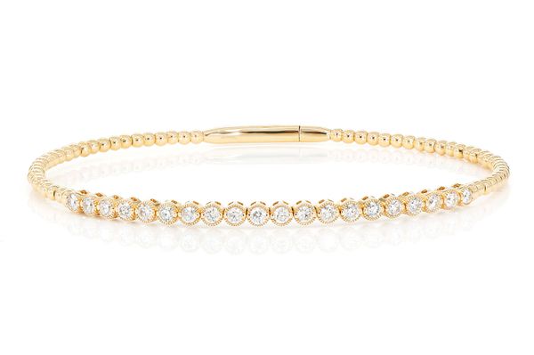 Beaded Milgrain Diamond Flex Bangle Bracelet 0.75ctw 14k Solid Gold