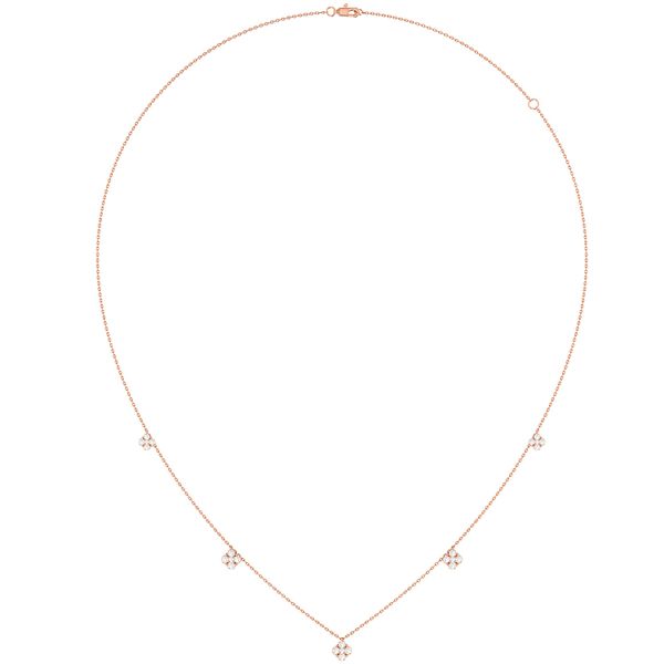 Clover Diamond Station Necklace 14k Solid Gold 0.45ctw