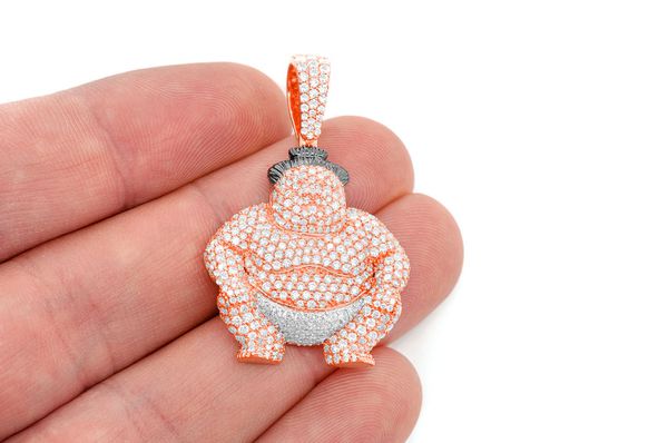 Sumo Wrestler Diamond Pendant 14k Solid Gold 3.75ctw