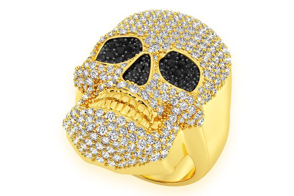 Skull Black & White Diamond Ring 14k Solid Gold 4.00ctw