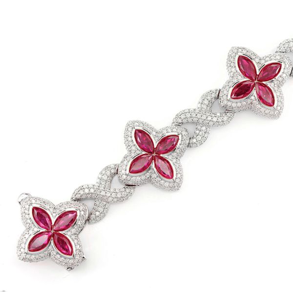 Ruby Diamond Marquise Flower Infinity Link Bracelet Solid Gold 19.60ctw