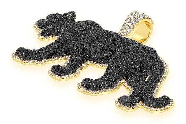  Full Body Black Diamond Panther Pendant 14k Solid Gold 9.75ctw