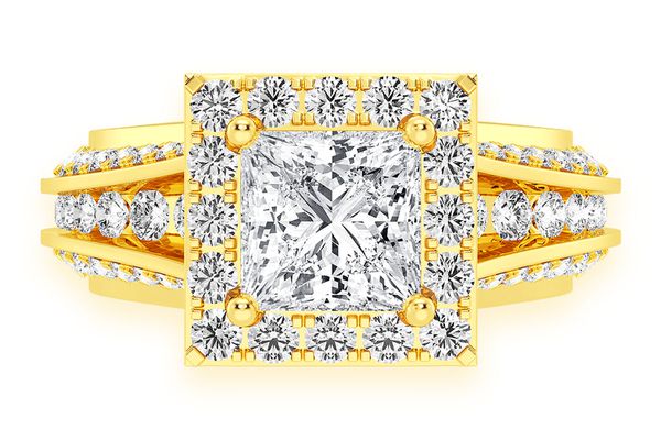 Monst - 1.00ct Princess Solitaire - Halo Three Row - Diamond Ring Engagement Ring - All Natural Vs Diamonds