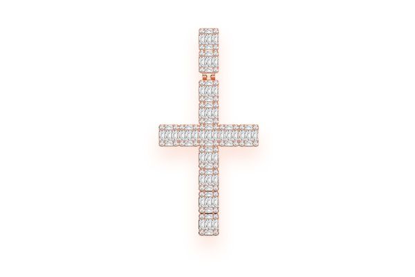 Baguette Cross Diamond Pendant 14k Solid Gold 1.00ctw