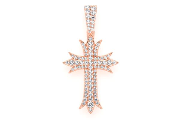 Deco Three Row Cross Diamond Pendant 14k Solid Gold 0.65ctw