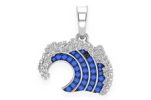 Blue Ocean Wave Diamond Pendant 14k Solid Gold 0.75ctw