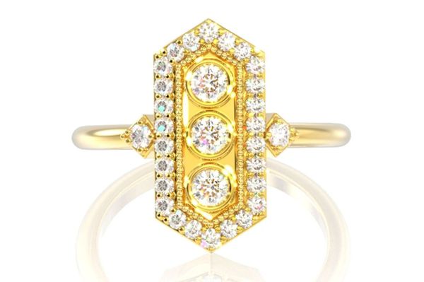 Three Bezel Milgrain Diamond Ring 14k Solid Gold 0.50ctw