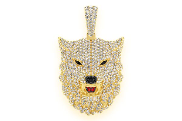 Wolf Diamond Pendant 14k Solid Gold 4.75ctw